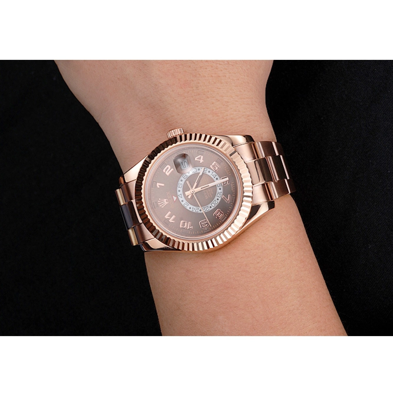 Good copy rolex watches Dweller Brown Rose Bracelet Dial Rolex Ad Gold Case Sky 0413